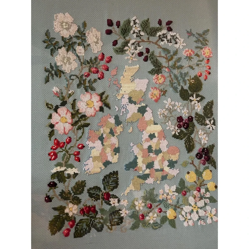 16 x 20 Framed Great Britain British Isles UK Flowers Cross Stitch Sampler - Picture 3 of 6